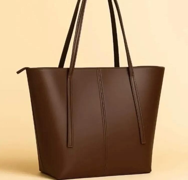 Classic Chocolate Brown Faux Leather Tote Bag