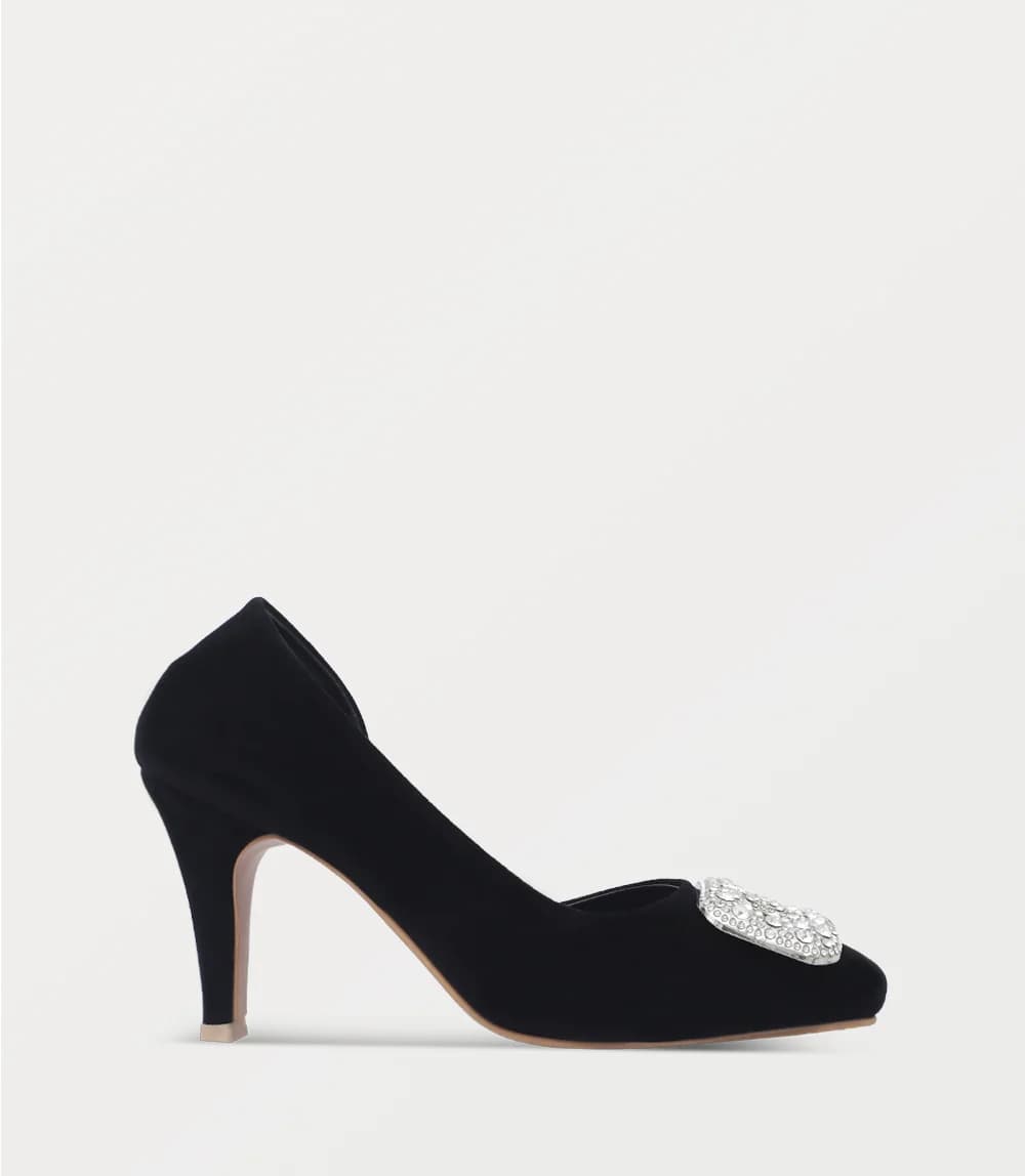 Elegant Black Embellished Pointed-Toe High Heels for Women