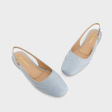 Women's Laser-Cut Perforated Slingback Flat Shoes – Powder Blue