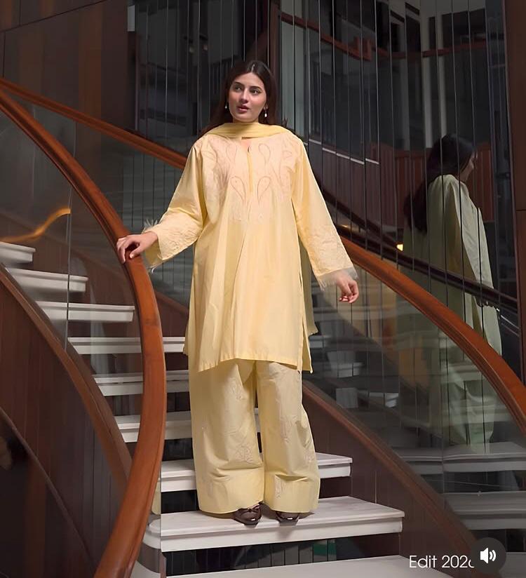 Sunlit Radiance: Women’s Pastel Light Yellow Embroidered 3-Piece Suit