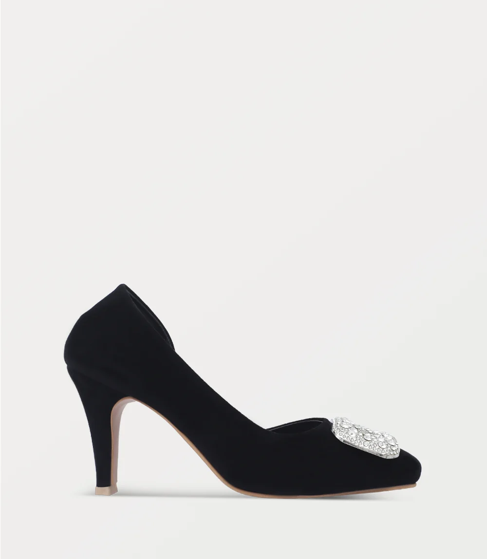 Elegant Black Embellished Pointed-Toe High Heels for Women