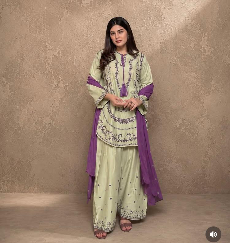 : Women’s Pistachio Green & Purple Embroidered 3-Piece Suit
