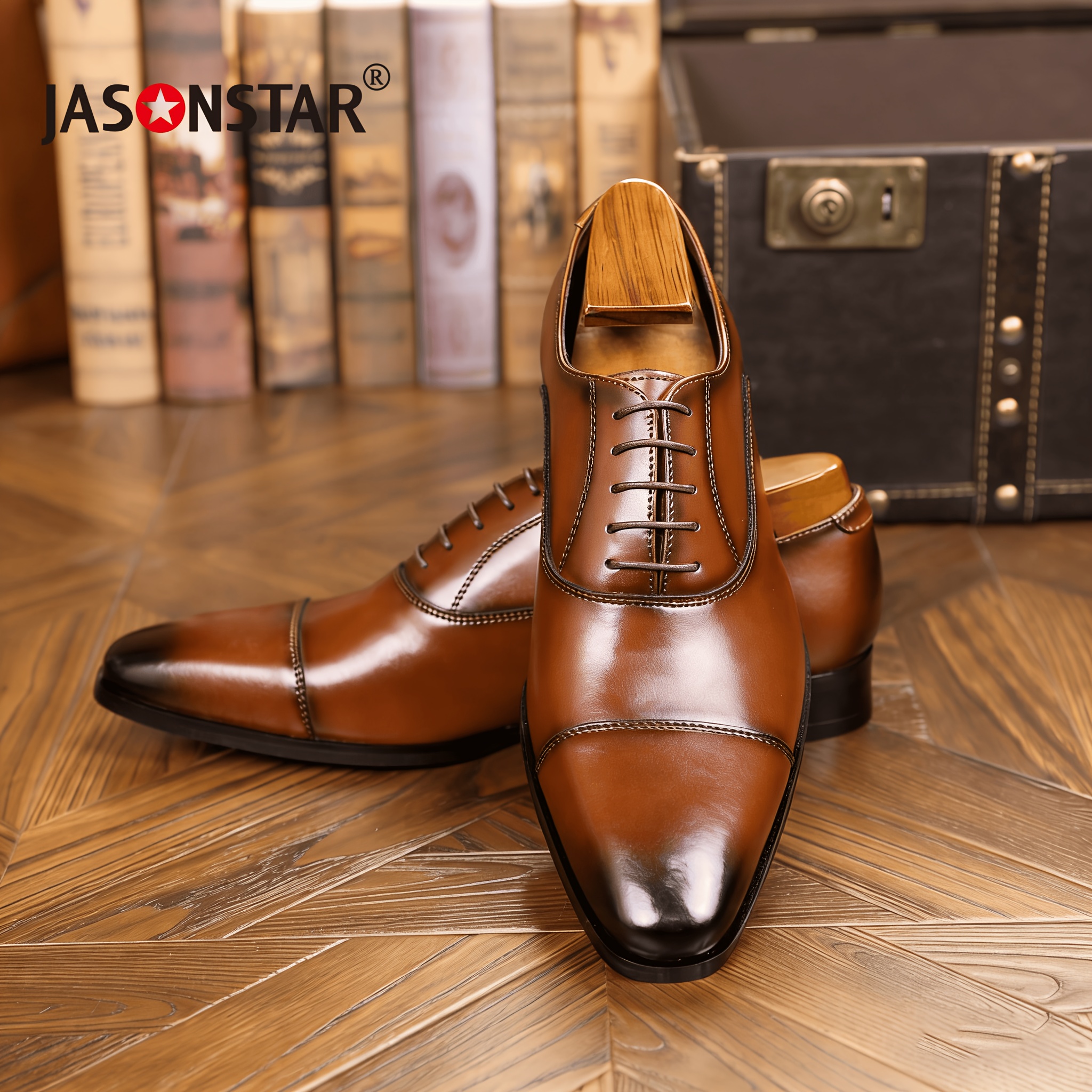 Men's Hand-Burnished Tan Cap-Toe Leather Oxford Shoes thumbnail 3