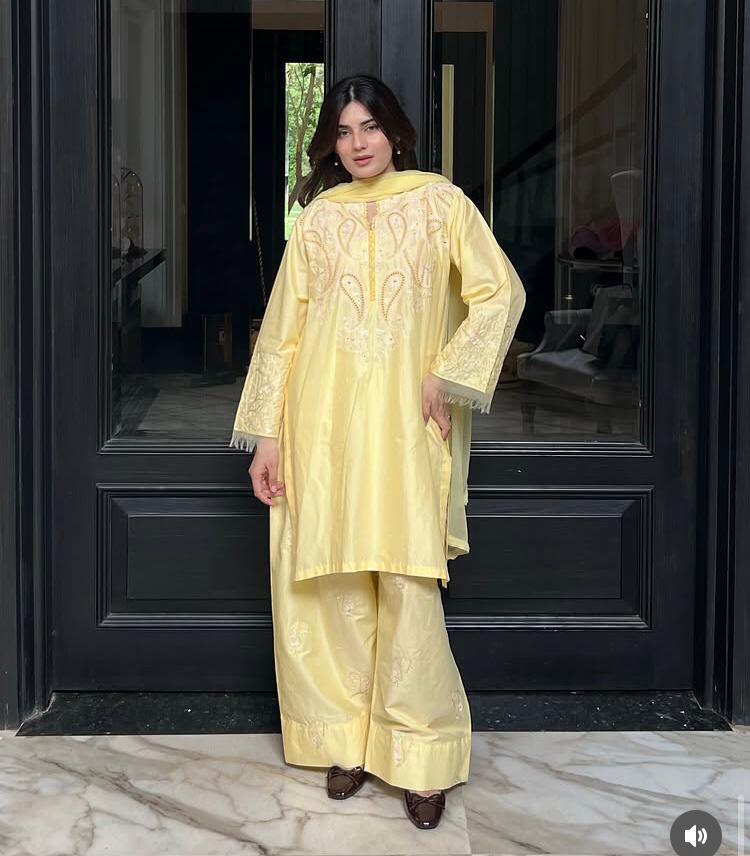 Sunlit Radiance: Women’s Pastel Light Yellow Embroidered 3-Piece Suit thumbnail 3