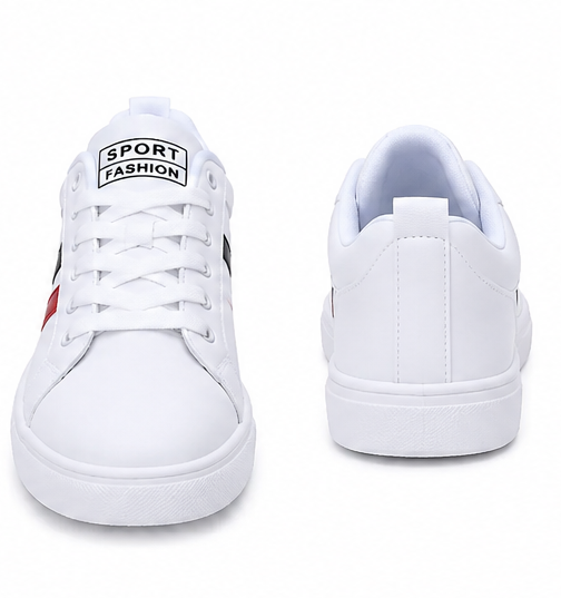 Premium White Sport Sneakers for Men – Black & Red Stripe thumbnail 4