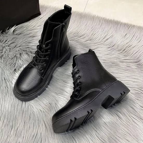 Women's Black Lace-Up Combat Ankle Boots thumbnail 4