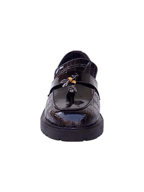 Women's Black Croc-Embossed Chunky Tassel Loafers thumbnail 2