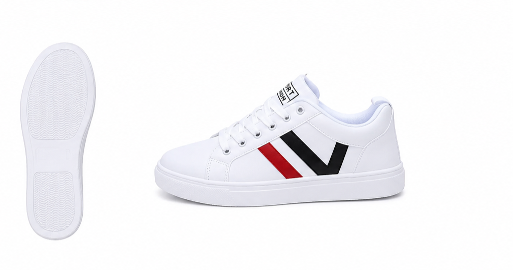 Premium White Sport Sneakers for Men – Black & Red Stripe thumbnail 3
