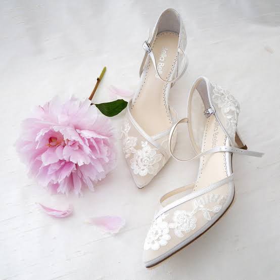Women's Ivory Floral Lace Pearl Bridal Slingback Heels thumbnail 2