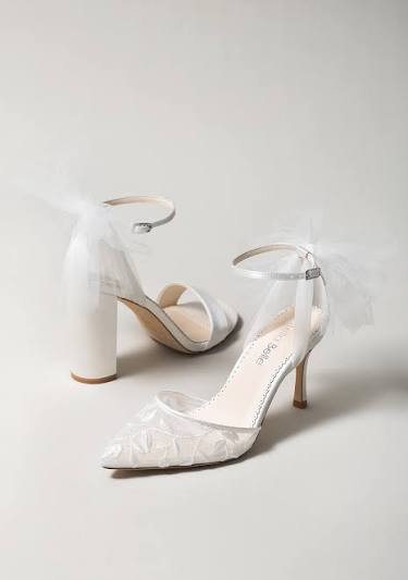 Women's Ivory Floral Lace Pearl Bridal Slingback Heels thumbnail 4