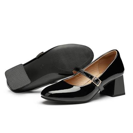 Women's Black Patent Mary Jane Low Block Heels thumbnail 4