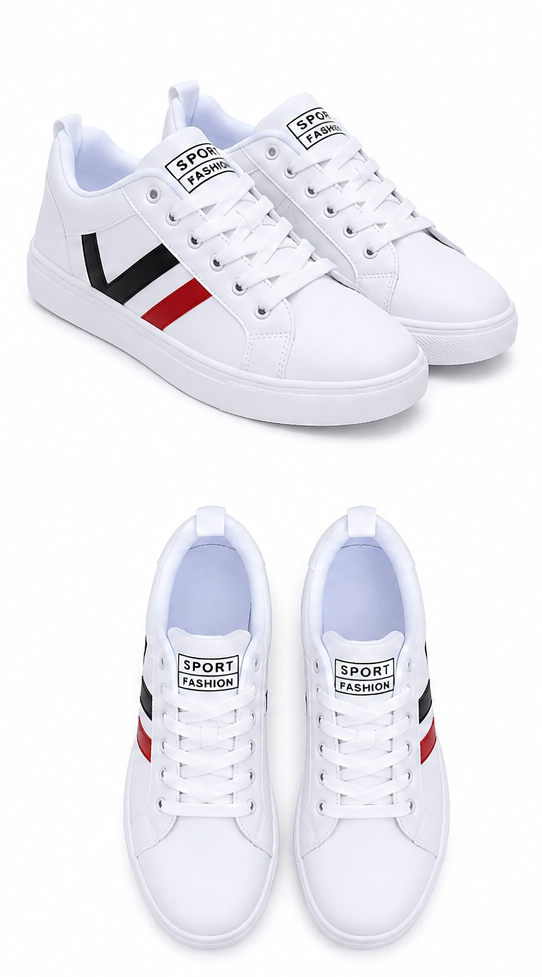 Premium White Sport Sneakers for Men – Black & Red Stripe thumbnail 2