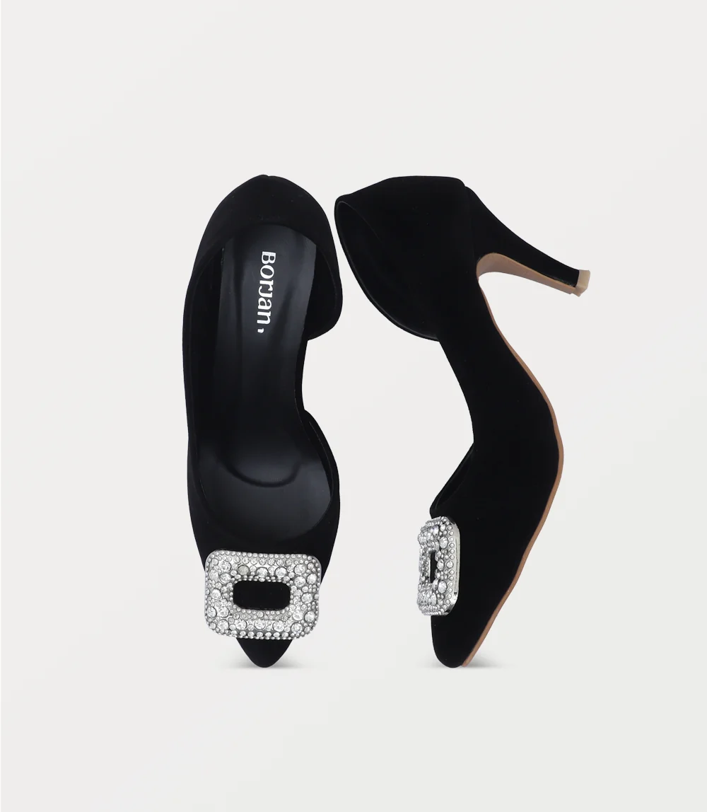 Elegant Black Embellished Pointed-Toe High Heels for Women thumbnail 3