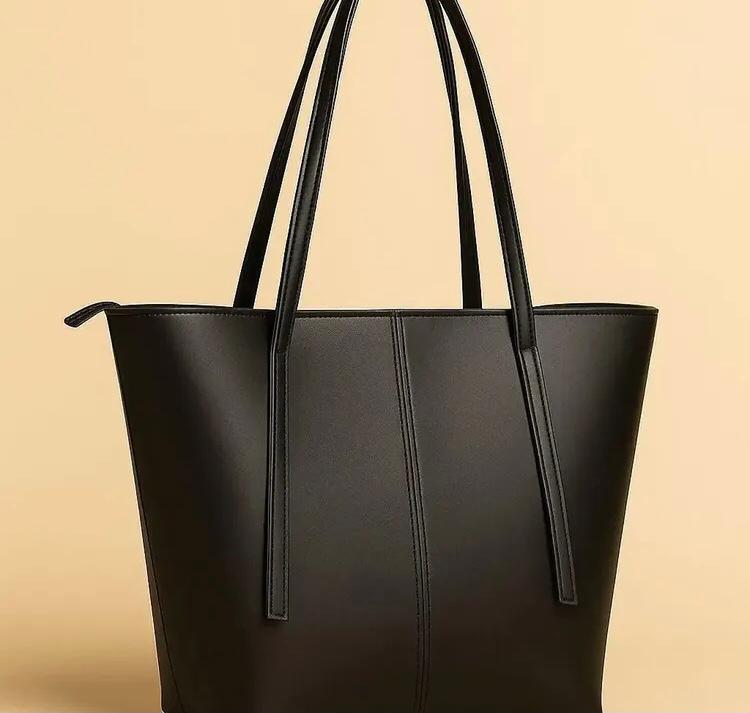 Classic Chocolate Brown Faux Leather Tote Bag thumbnail 4