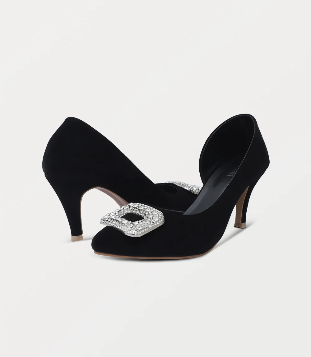 Elegant Black Embellished Pointed-Toe High Heels for Women thumbnail 2
