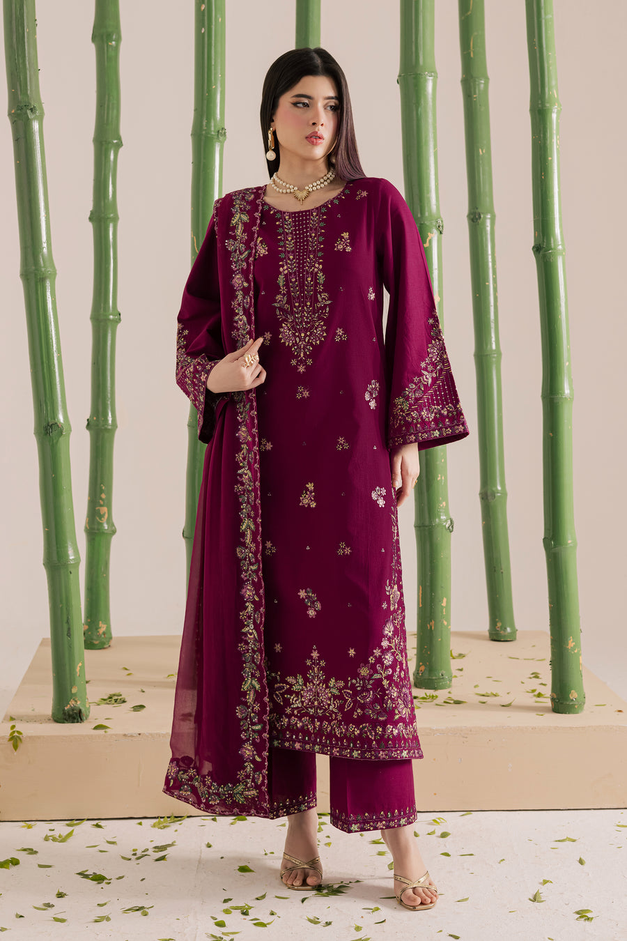 DHANAK FULL PROCEDURE Embroidered 3 Piece