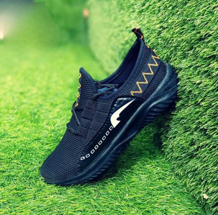 Men's Ultra-Light Breathable Mesh Running Shoes – Black & Orange Accent