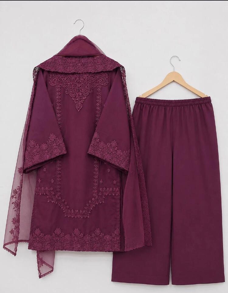 Women’s Premium Violet 3-Piece Embroidered Suit